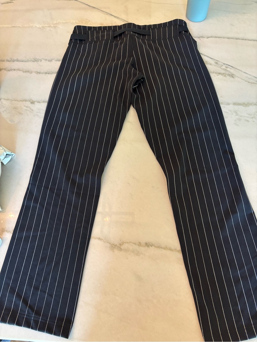 Vintage Lululemon Y2K Pinstripe Low Rise Flare Pants Hook Belt Black Size 10 - Picture 5 of 9